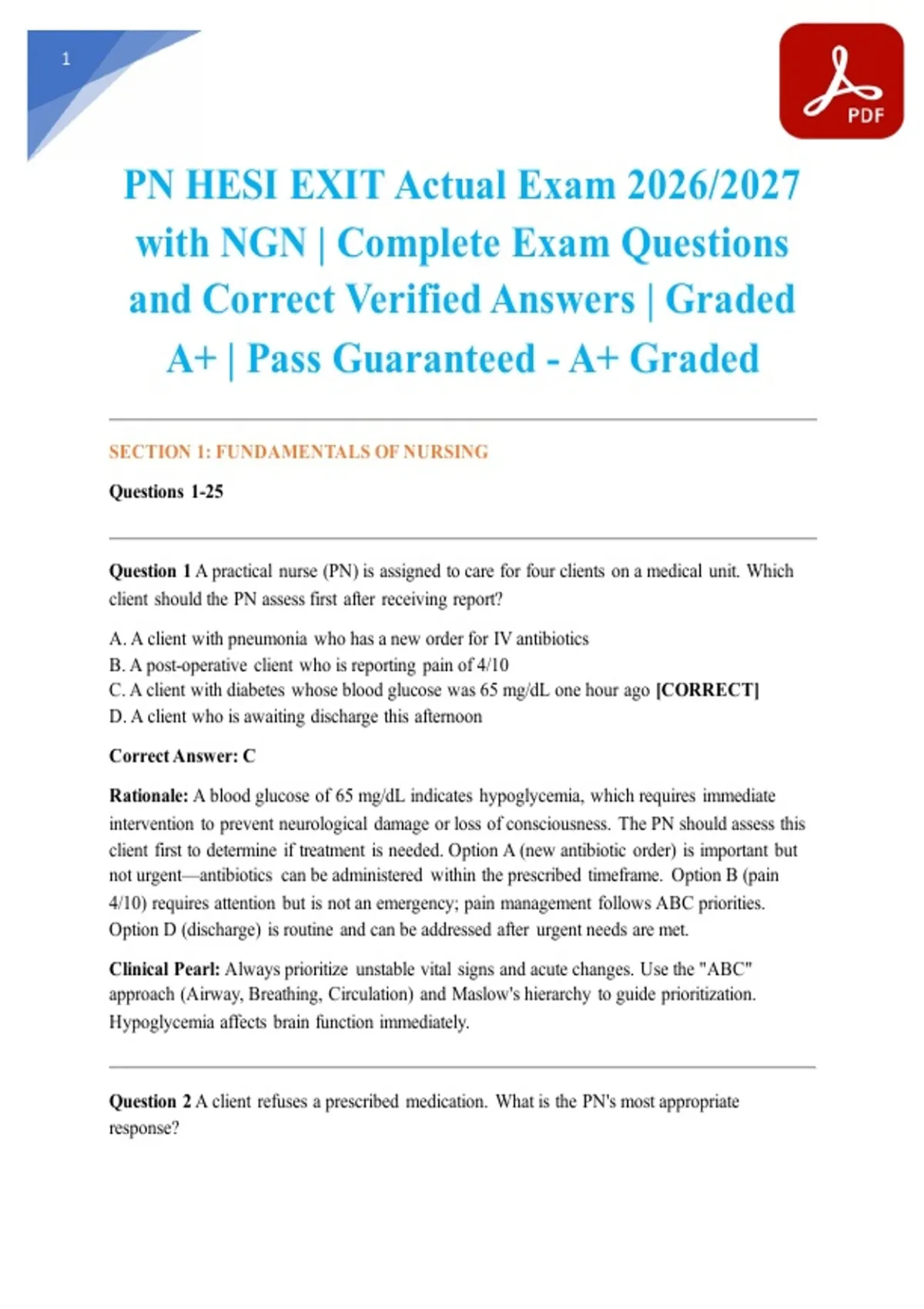 PN HESI EXIT Actual Exam 2026/2027 with NGN | Complete Exam Questions ...