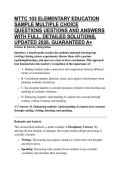 MTTC 103 ELEMENTARY EDUCATION SAMPLE MULTIPLE CHOICE QUESTIONS UESTIONS AND ANSWERS WITH FULL&comma; DETAILED SOLUTIONS&comma; UPDATED 2026&comma; GUARANTEED A&plus;
