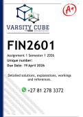 FIN2601 Assignment 1 &lpar;DETAILED ANSWERS&rpar; Semester 1 2026 - DISTINCTION GUARANTEED