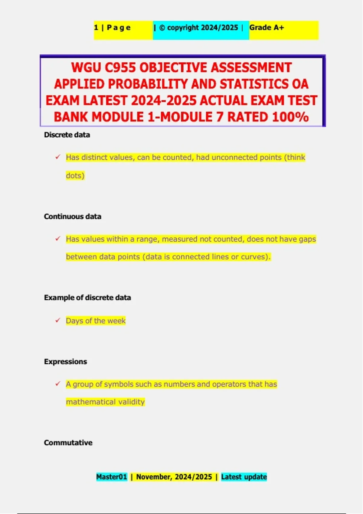C955 Applied Probability and Statistics – WGU – 2026 – Objective ...