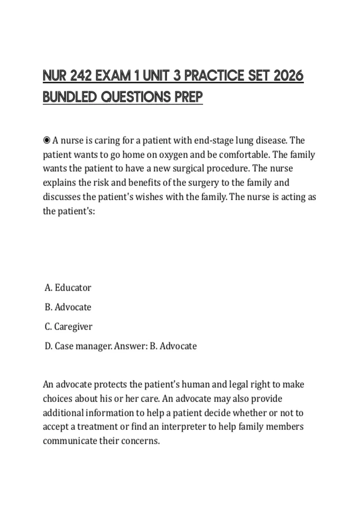 NUR 242 EXAM 1 UNIT 3 PRACTICE SET 2026 BUNDLED QUESTIONS PREP - NUR ...