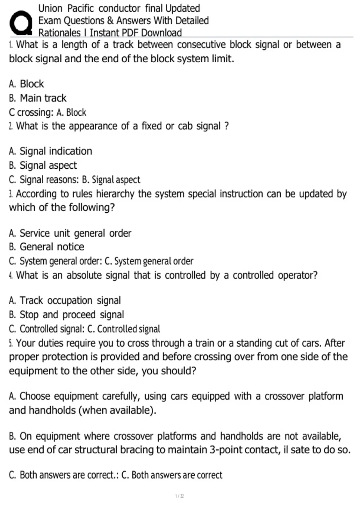 Union Pacific conductor final Updated Exam Questions & Answers With ...
