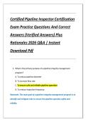 Certified Pipeline Inspector Certification  Exam Practice Questions And Correct  Answers &lpar;Verified Answers&rpar; Plus  Rationales 2026 Q&A &vert; Instant  Download Pdf