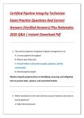Certified Pipeline Integrity Technician  Exam Practice Questions And Correct  Answers &lpar;Verified Answers&rpar; Plus Rationales  2026 Q&A &vert; Instant Download Pdf 