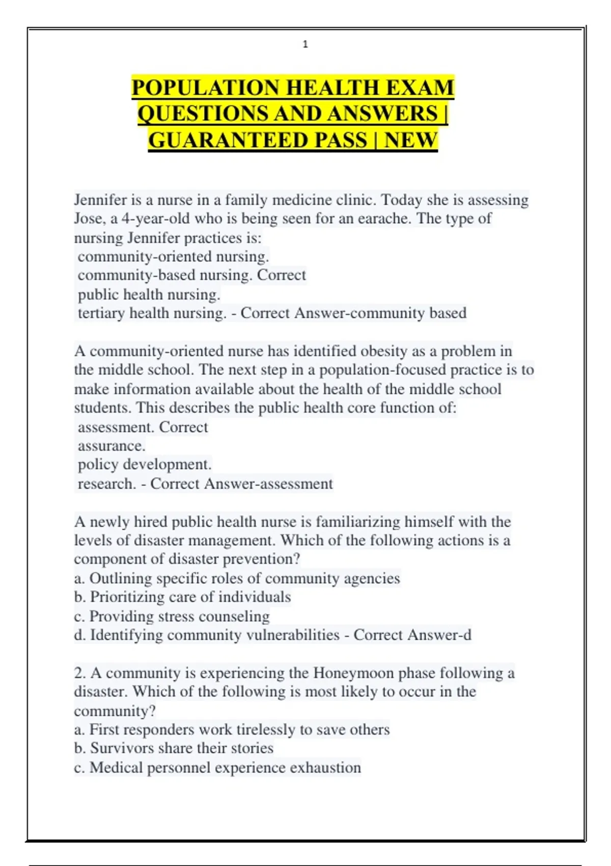 Population Health – Exam Questions and Answers | Complete Exam ...