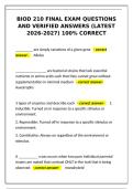 BIOD 210 Final Exam Questions and Verified Answers &vert; Latest 2026-2027 &vert; 100&percnt; Correct