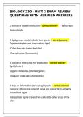 Biology 210 - Unit 2 Exam Review Questions with Verified Answers