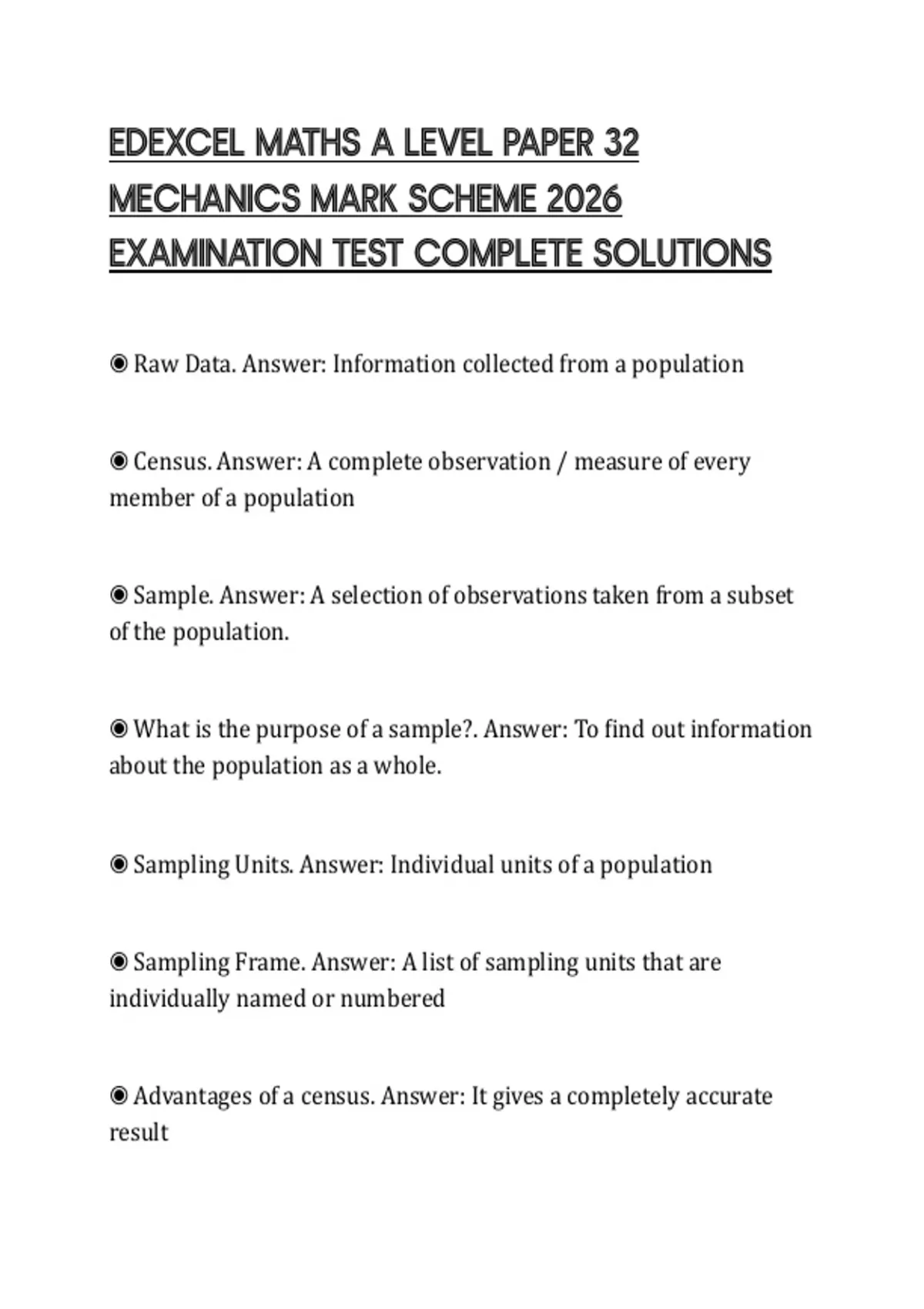 EDEXCEL MATHS A LEVEL PAPER 32 MECHANICS MARK SCHEME 2026 EXAMINATION ...