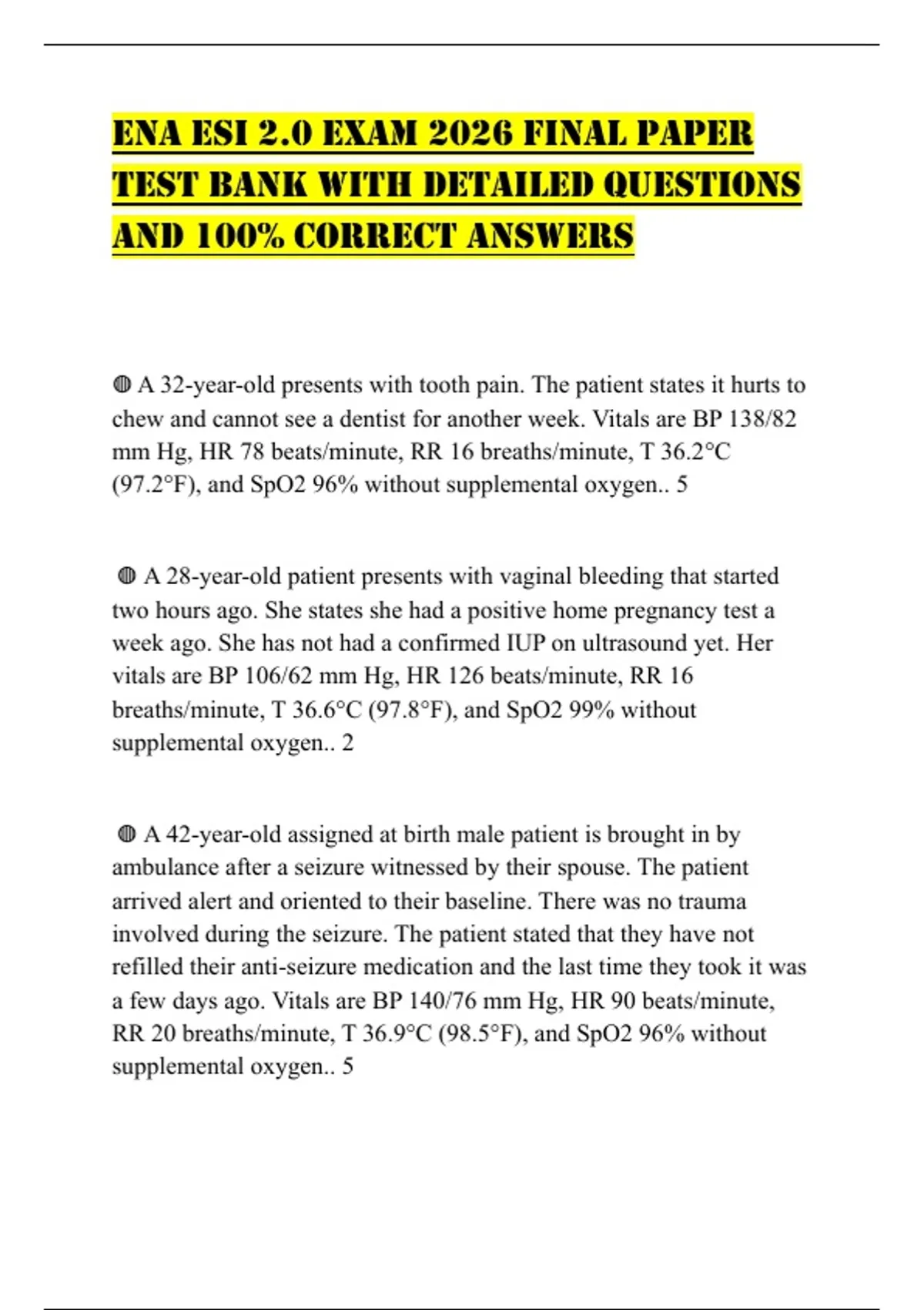 ENA ESI 2.0 EXAM 2026 FINAL PAPER TEST BANK WITH DETAILED QUESTIONS AND ...