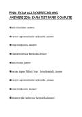 FINAL EXAM ACLS QUESTIONS AND ANSWERS 2026 EXAM TEST PAPER COMPLETE