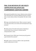 FINAL EXAM MICHIGAN LIFE AND HEALTH CERTIFICATION EVALUATION 2026 COMPREHENSIVE QUESTIONS ANSWERSFINAL EXAM MICHIGAN LIFE AND HEALTH CERTIFICATION EVALUATION 2026 COMPREHENSIVE QUESTIONS ANSWERS