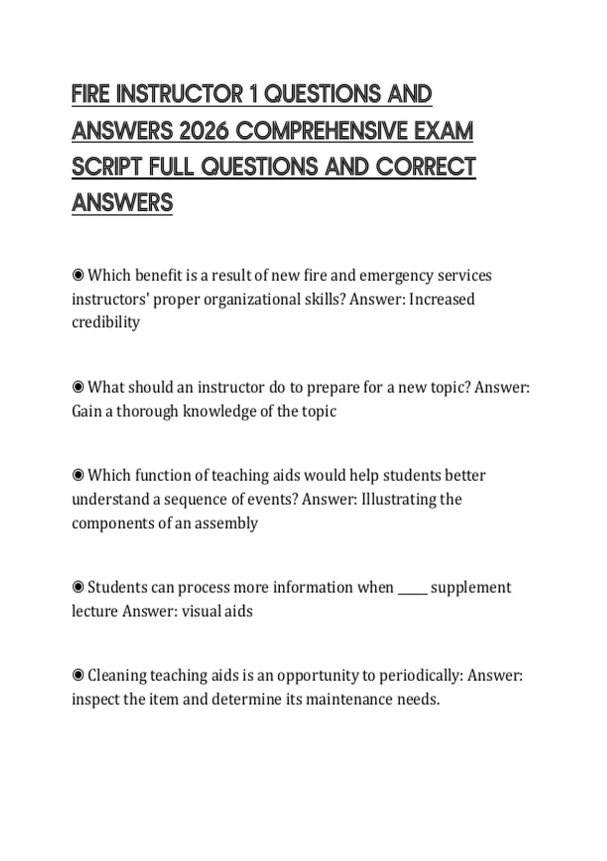 Sipt Answer Example Form FIRE INSTRUCTOR 1 QUESTIONS AND ANSWERS 2026 COMPREHENSIVE EXAM SCRIPT ...