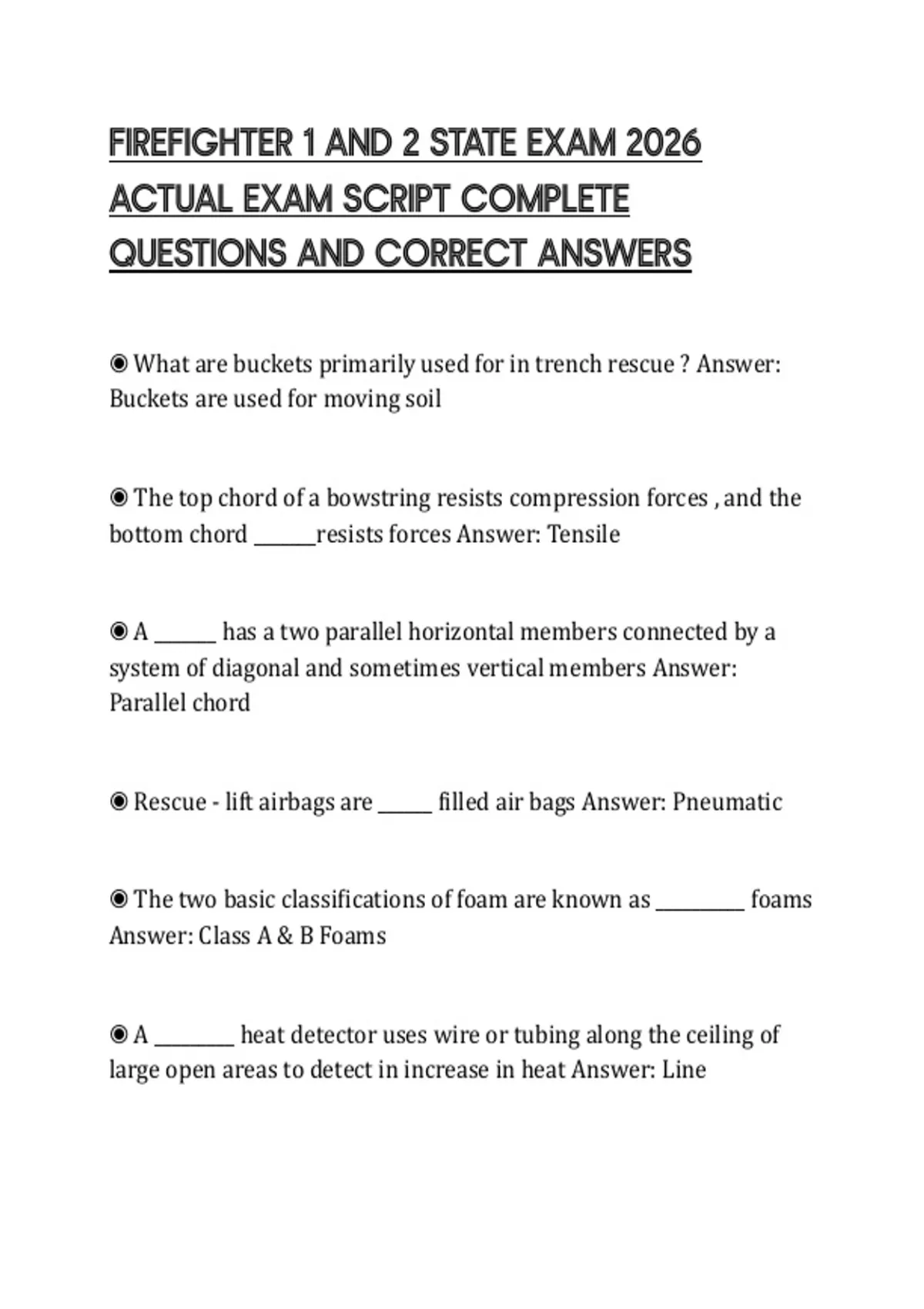 FIREFIGHTER 1 AND 2 STATE EXAM 2026 ACTUAL EXAM SCRIPT COMPLETE ...