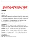 Test Bank for Contemporary Maternal-Newborn Nursing 8th Edition &lpar;2026&rpar; by Patricia Ladewig&comma; Marcia London & Michele Davidson &vert; Complete All Chapters &vert; A&plus; Graded &vert; Verified Questions and Detailed Rationales