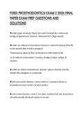 FIXED PROSTHODONTICS EXAM 2 2026 FINAL PAPER EXAM PREP QUESTIONS AND SOLUTIONS