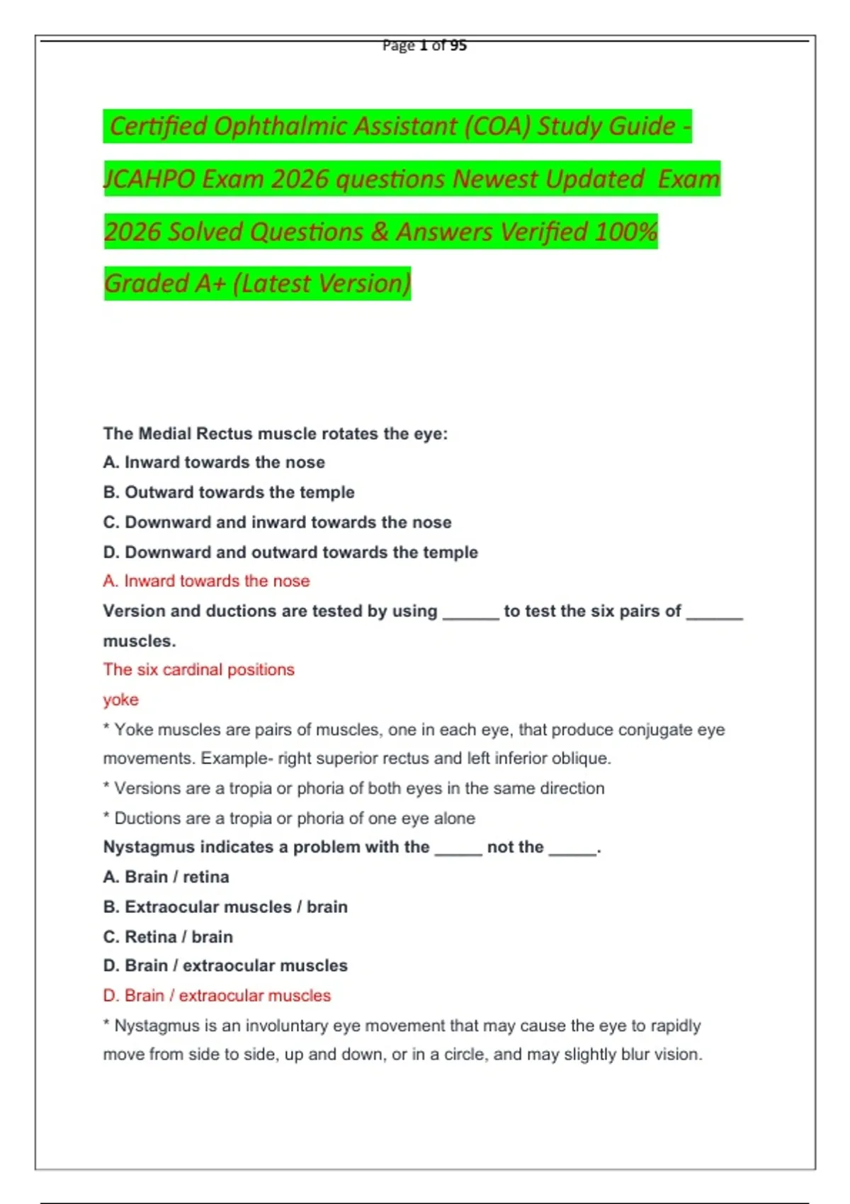 Certified Ophthalmic Assistant (COA) Study Guide - JCAHPO Exam 2026 ...