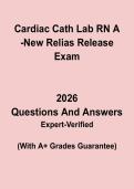 Cardiac Cath Lab RN A &ndash; New 2026 Relias Release &vert; Practice Questions&comma; Competency Review & Verified Answers PDF
