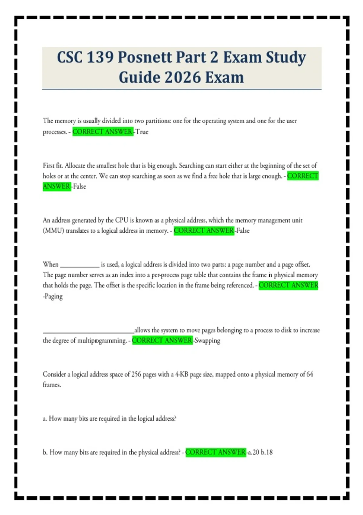 CSC 139 Posnett Part 2 Exam Study Guide 2026 Exam - CSC 139 Visual ...