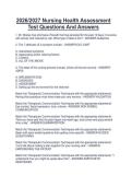 Package deal for Nursing Health Assessment  Latest Nursing Health Assessment Exam Practice Questions And Answers 2026&sol;2027