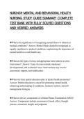 NUR2459 MENTAL AND BEHAVIORAL HEALTH NURSING STUDY GUIDE SUMMARY COMPLETE TEST BANK WITH FULLY SOLVED QUESTIONS AND VERIFIED ANSWERS