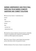 NURSING JURISPRUDENCE AND ETHICS FINAL PAPER 2026 TEXAS NURSES COMPLETE QUESTIONS AND CORRECT SOLUTIONS
