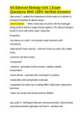 AS Edexcel Biology Unit 1 Exam Questions With 100- Verified Answers&period;docx