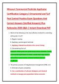 Missouri Commercial Pesticide Applicator  Certification Category 3 Ornamental and Turf  Pest Control Practice Exam Questions And  Correct Answers &lpar;Verified Answers&rpar; Plus  Rationales 2026 Q&A &vert; Instant Download Pdf 
