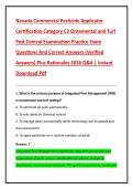 Nevada Commercial Pesticide Applicator  Certification Category C3 Ornamental and Turf  Pest Control Examination Practice Exam  Questions And Correct Answers &lpar;Verified  Answers&rpar; Plus Rationales 2026 Q&A &vert; Instant  Download Pdf