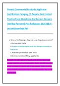 Nevada Commercial Pesticide Applicator  Certification Category C5 Aquatic Pest Control  Practice Exam Questions And Correct Answers  &lpar;Verified Answers&rpar; Plus Rationales 2026 Q&A &vert;  Instant Download Pdf