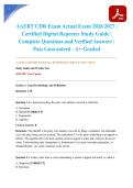 AAERT CDR Exam Actual Exam 2026&sol;2027 &vert; Certified Digital Reporter Study Guide &vert; Complete Questions and Verified Answers &vert; Pass Guaranteed - A&plus; Graded