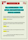FBLA AGRIBUSINESS &ndash; TEST ACTUAL 2026 QUESTIONS AND VERIFIED ANSWERS