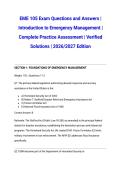 EME 105 Exam Questions and Answers &vert; Introduction to Emergency Management &vert; Complete Practice Assessment &vert; Verified Solutions &vert; 2026&sol;2027 Edition