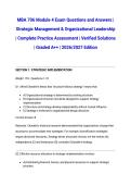 MBA 706 Module 4 Exam Questions and Answers &vert; Strategic Management & Organizational Leadership &vert; Complete Practice Assessment &vert; Verified Solutions &vert; Graded A&plus;&plus; &vert; 2026&sol;2027 Edition