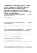 TCRN Review - Professional Issues &lpar;Trauma Quality Management&comma; Staff Safety&comma; Disaster Management&comma; Critical Incident Stress Management&comma; Regulations and Standards&comma; Education and Outreach&comma; Trauma Registry and Ethical Issues&rpar; on exam&rpar;
