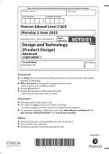 2025 Pearson Edexcel Level 3 GCE Design and Technology &lpar;Product Design&rpar; Advanced COMPONENT 1 Combined Question Paper and Marking Scheme