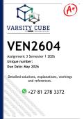 VEN2604 Assignment 3 PORTFOLIO  &lpar;DETAILED ANSWERS Semester 1 2026 - DISTINCTION GUARANTEED