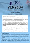 VEN2604 Assignment 1 &lpar;ANSWERS&rpar; Semester 1 2026 - DISTINCTION GUARANTEED