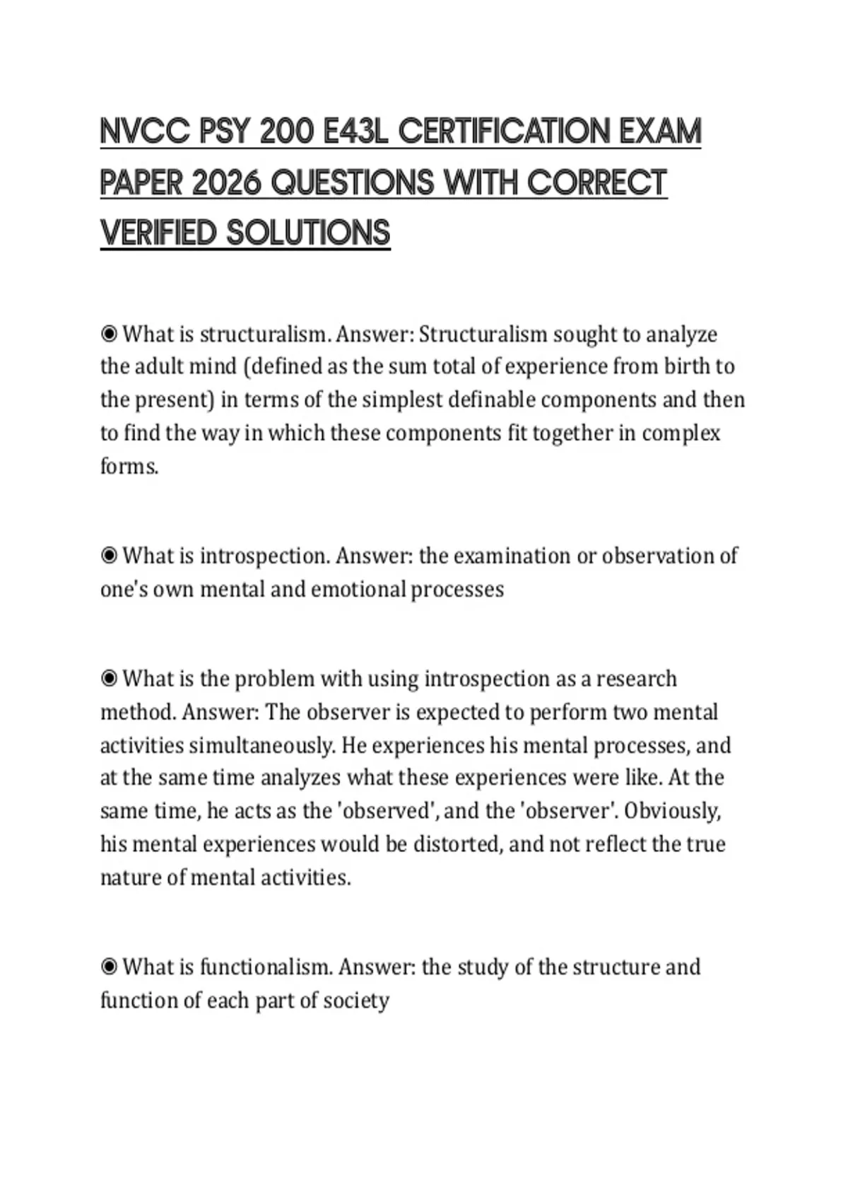 NVCC PSY 200 E43L CERTIFICATION EXAM PAPER 2026 QUESTIONS WITH CORRECT ...