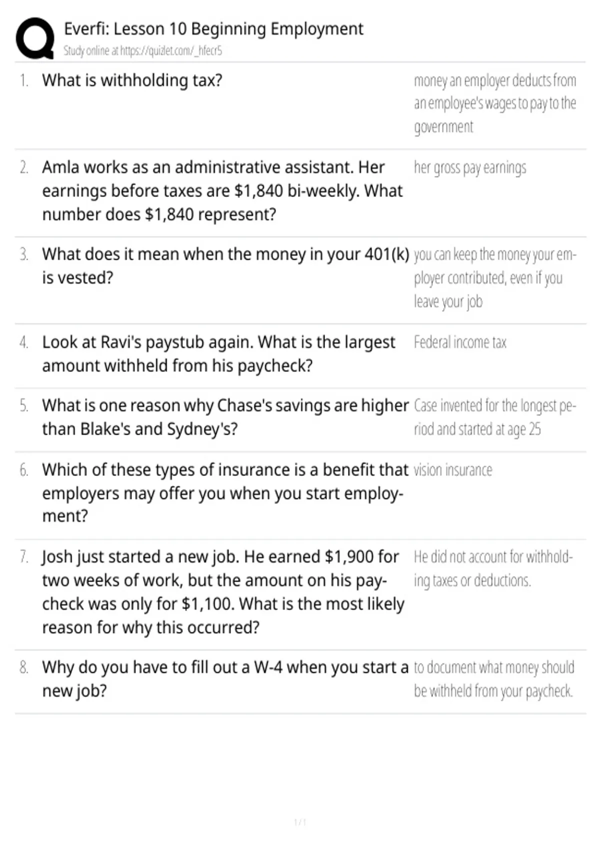 Everfi: Lesson 10 Beginning Employment Questions and Answers - Everfi ...