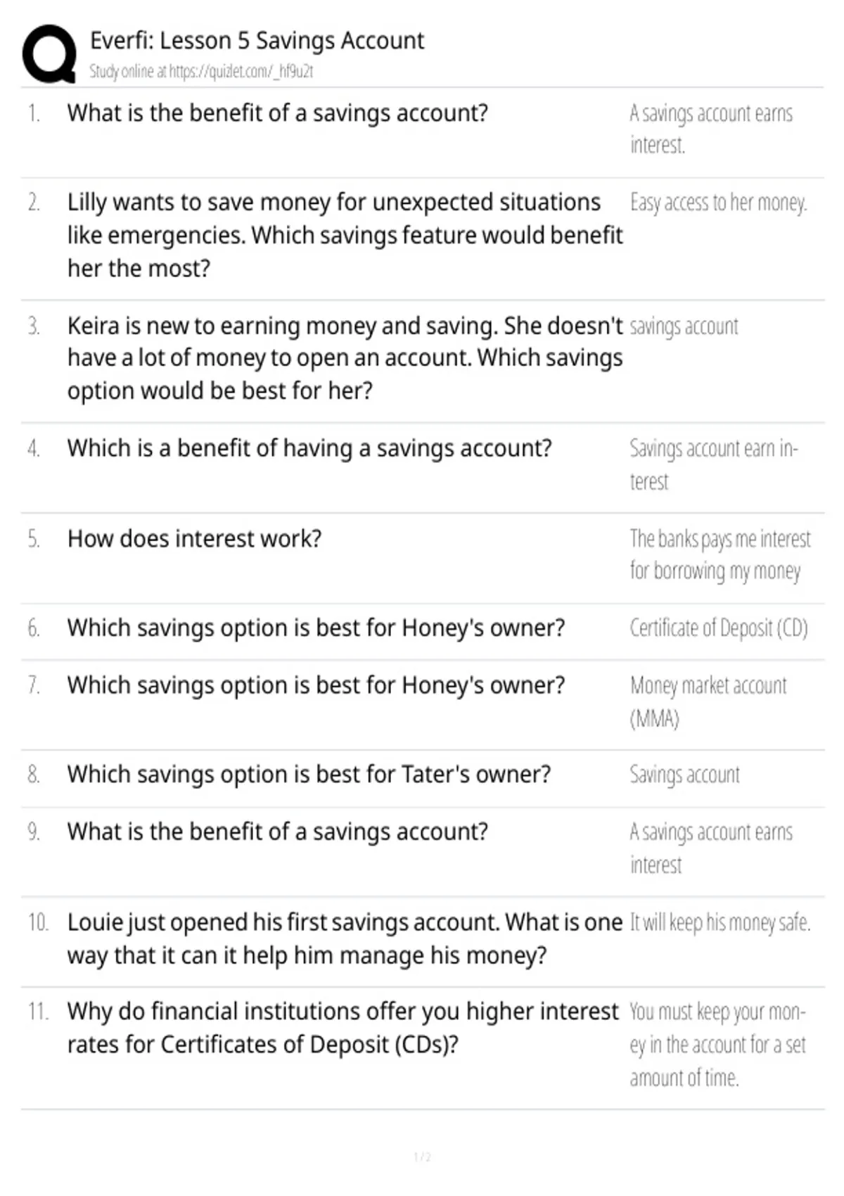 Everfi: Lesson 5 Savings Account Test with ANswers - Everfi: Lesson 5 ...