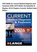 TEST BANK For Current Medical Diagnosis And Treatment 2026&comma; 65TH Edition By Papadakis & Mcphee&comma; All 42 Chapters Covered&comma; Verified Latest Edition