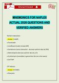 MNEMONICS FOR NAPLEX ACTUAL 2026 QUESTIONS AND VERIFIED ANSWERS