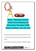 Week 1 Sherpath Holistic Critical Care Nursing and Alternative Therapies 2026 &ndash; 120 Questions on Cultural Competence&comma; Holistic Care&comma; Technology & Patient-Centered Practice