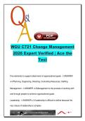 WGU C721 CHANGE MANAGEMENT EXAM COMPLETE PACKAGE DEAL