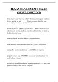 TEXAS REAL ESTATE EXAM  &lpar;STATE PORTION&rpar;  QUESTIONS AND ANSWERS 2026