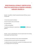 WISE FINANCIAL LITERACY CERTIFICATION PRACTICE QUESTIONS & VERIFIED ANSWERS &vert; ALREADY GRADED A&plus;