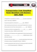 Transportation Code Simplified Exam Questions and Answers 100&percnt; PASS