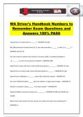 WA Driver's Handbook Numbers to Remember Exam Questions and Answers 100&percnt; PASS