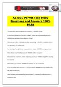 AZ MVD Permit Test Study Questions and Answers 100&percnt; PASS