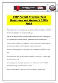 DMV Permit Practice Test Questions and Answers 100&percnt; PASS